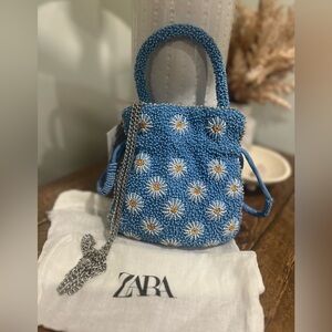 Zara Blue Daisy Beaded Mini Bag